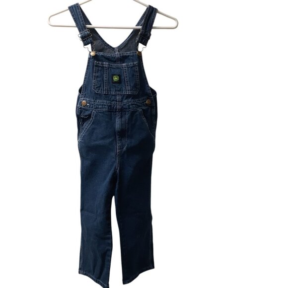 John Deere Denim Bib Overall Kids Size 5 Blue Adjustable Straps Straight Leg - Picture 2 of 6
